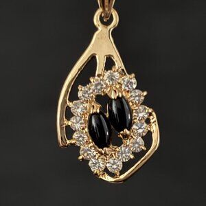 Vintage ONYX Pendant Necklace, Dolphin Ore 18K Gold Electroplate